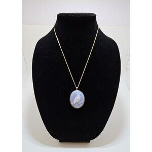 Vintage Blue Bird Cameo Silver Gold Locket Photo/Keepsake Victorian Necklace